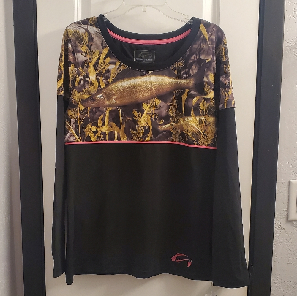 Women's Fishouflage Long sleeve fiahing shirt - Sz XL - NWT - Walleye
